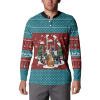 Christmas Guitar Button Sweatshirt with Santa Hats Trees Snowflakes and Musical Pattern - Wonder Print Shop