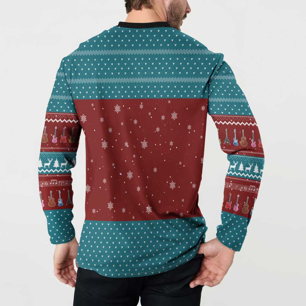 Christmas Guitar Button Sweatshirt with Santa Hats Trees Snowflakes and Musical Pattern - Wonder Print Shop