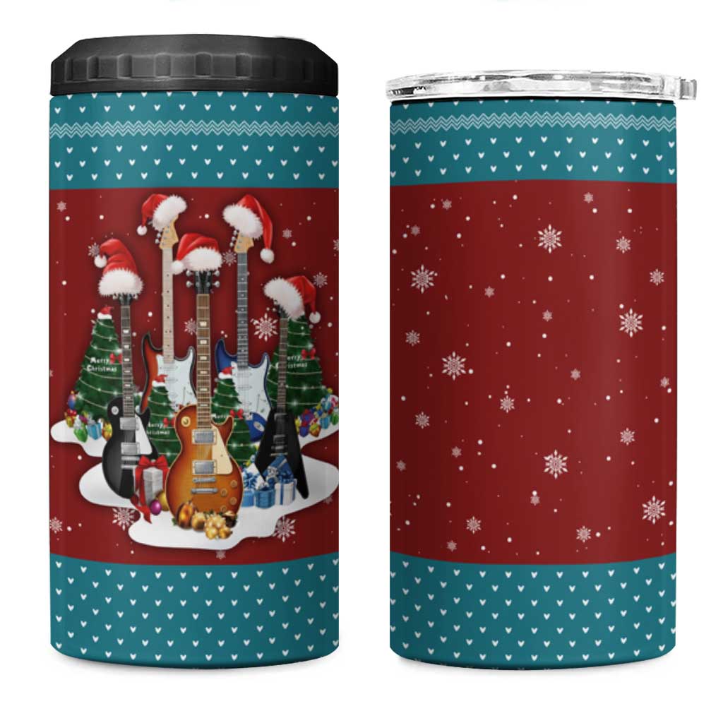 Christmas Guitar 4 in 1 Can Cooler Tumbler with Santa Hats Trees Snowflakes and Musical Pattern - Wonder Print Shop