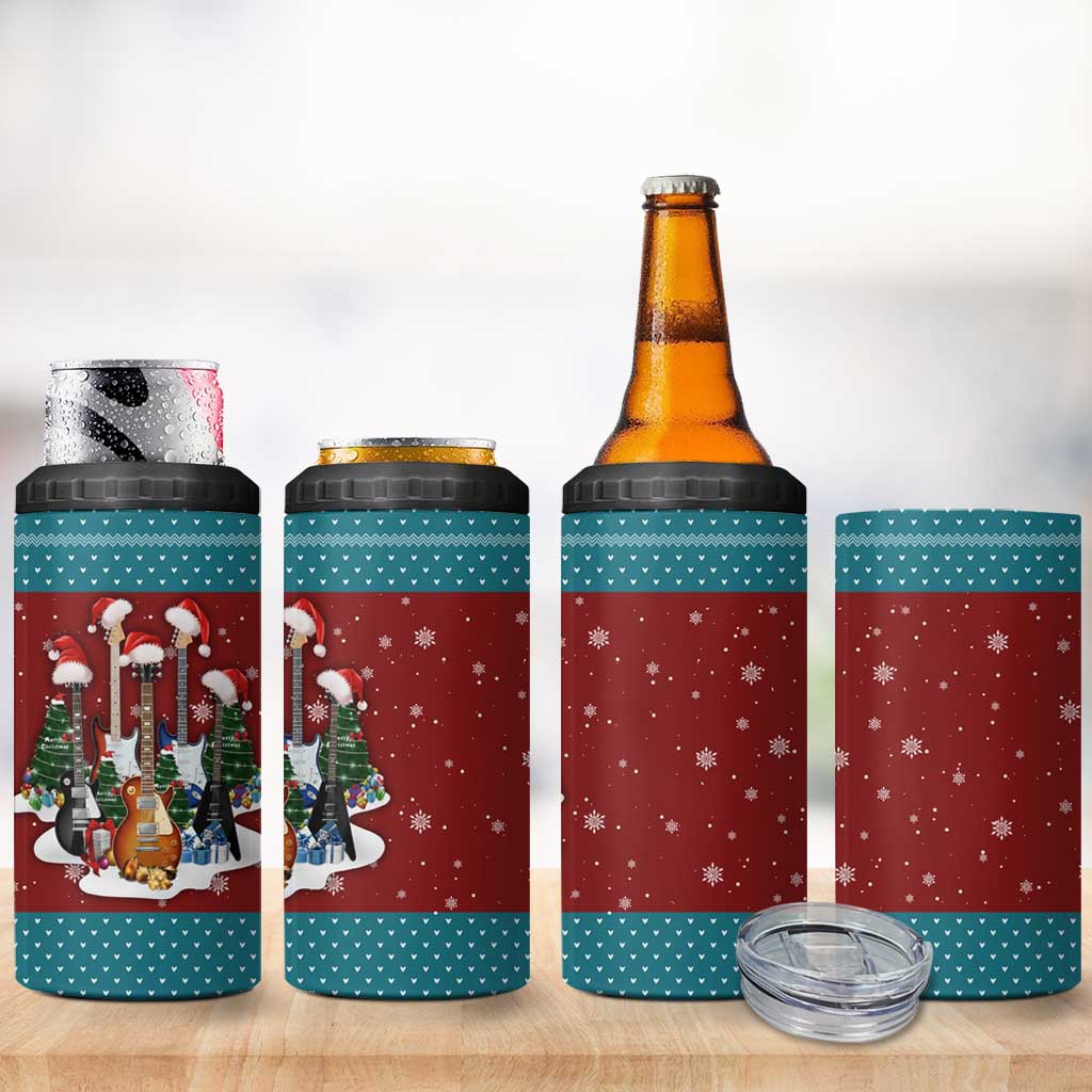 Christmas Guitar 4 in 1 Can Cooler Tumbler with Santa Hats Trees Snowflakes and Musical Pattern - Wonder Print Shop
