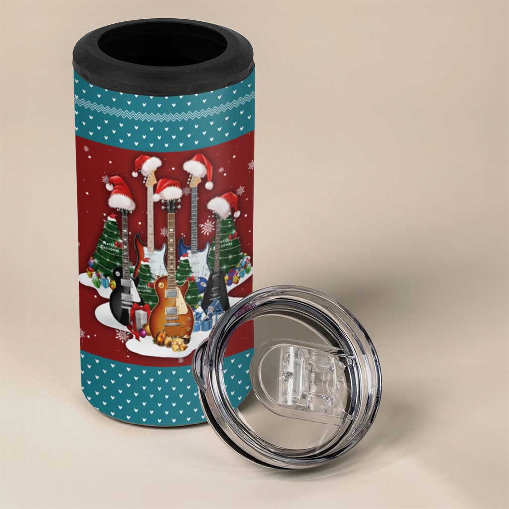 Christmas Guitar 4 in 1 Can Cooler Tumbler with Santa Hats Trees Snowflakes and Musical Pattern - Wonder Print Shop