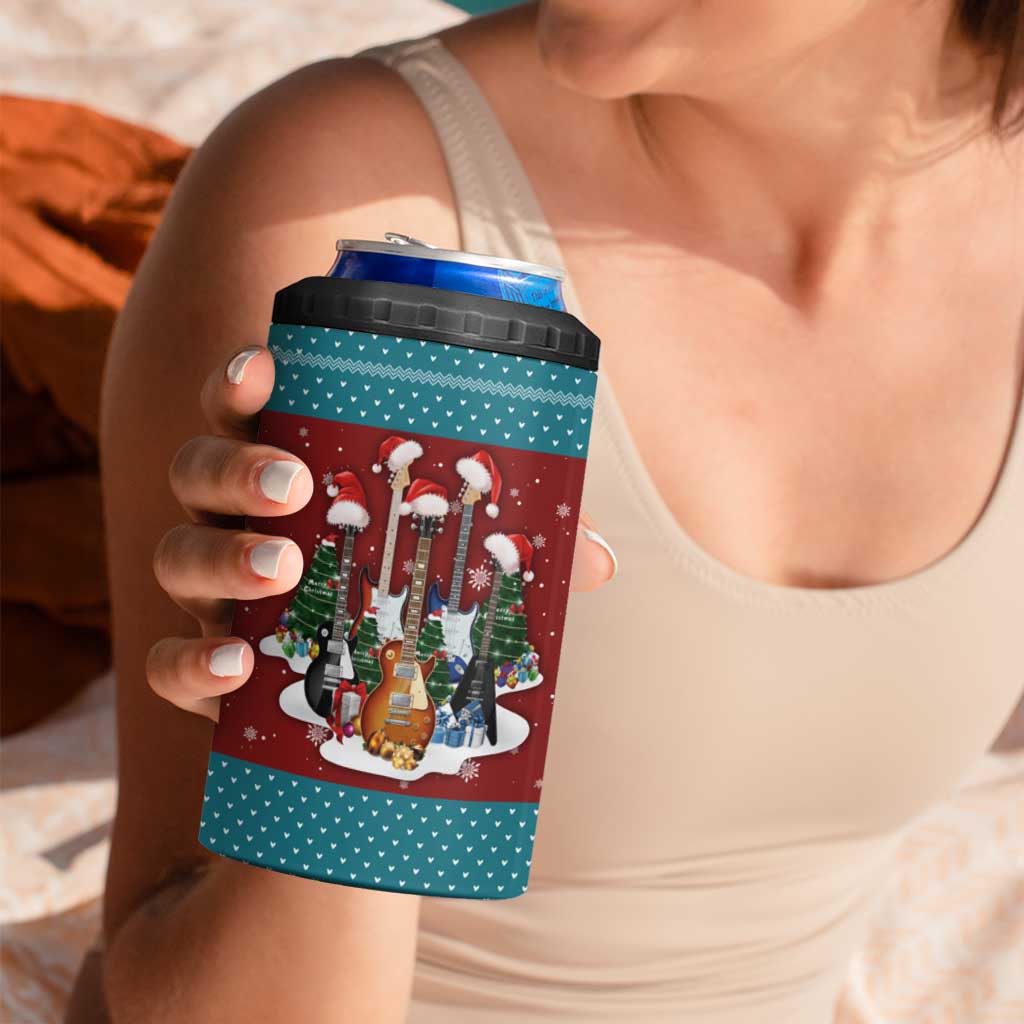 Christmas Guitar 4 in 1 Can Cooler Tumbler with Santa Hats Trees Snowflakes and Musical Pattern - Wonder Print Shop