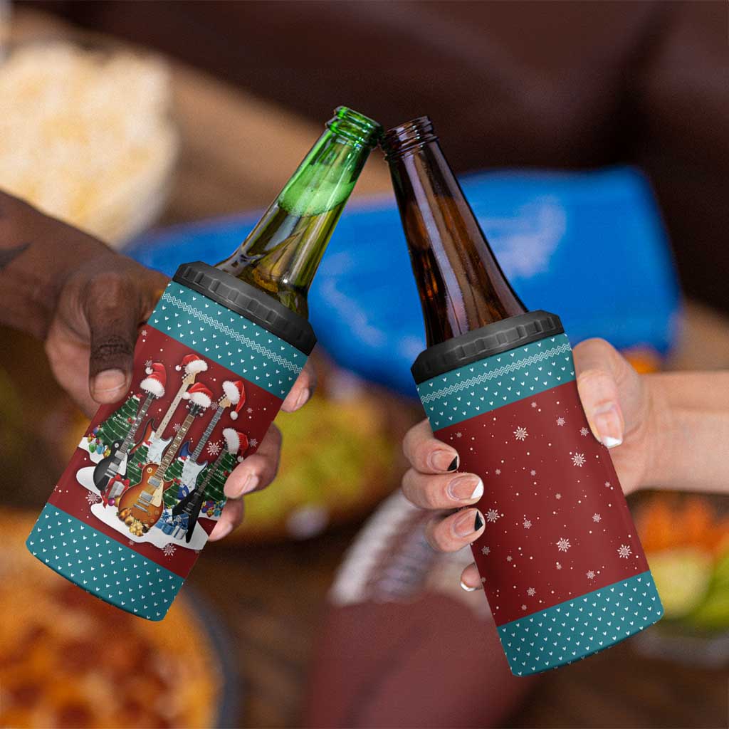 Christmas Guitar 4 in 1 Can Cooler Tumbler with Santa Hats Trees Snowflakes and Musical Pattern - Wonder Print Shop