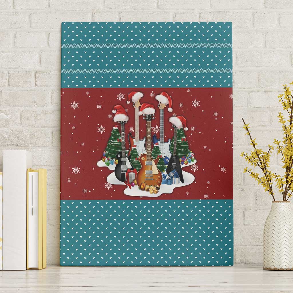 Christmas Guitar Canvas Wall Art with Santa Hats Trees Snowflakes and Musical Pattern - Wonder Print Shop