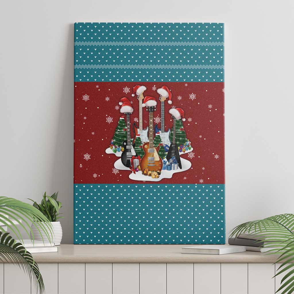 Christmas Guitar Canvas Wall Art with Santa Hats Trees Snowflakes and Musical Pattern - Wonder Print Shop