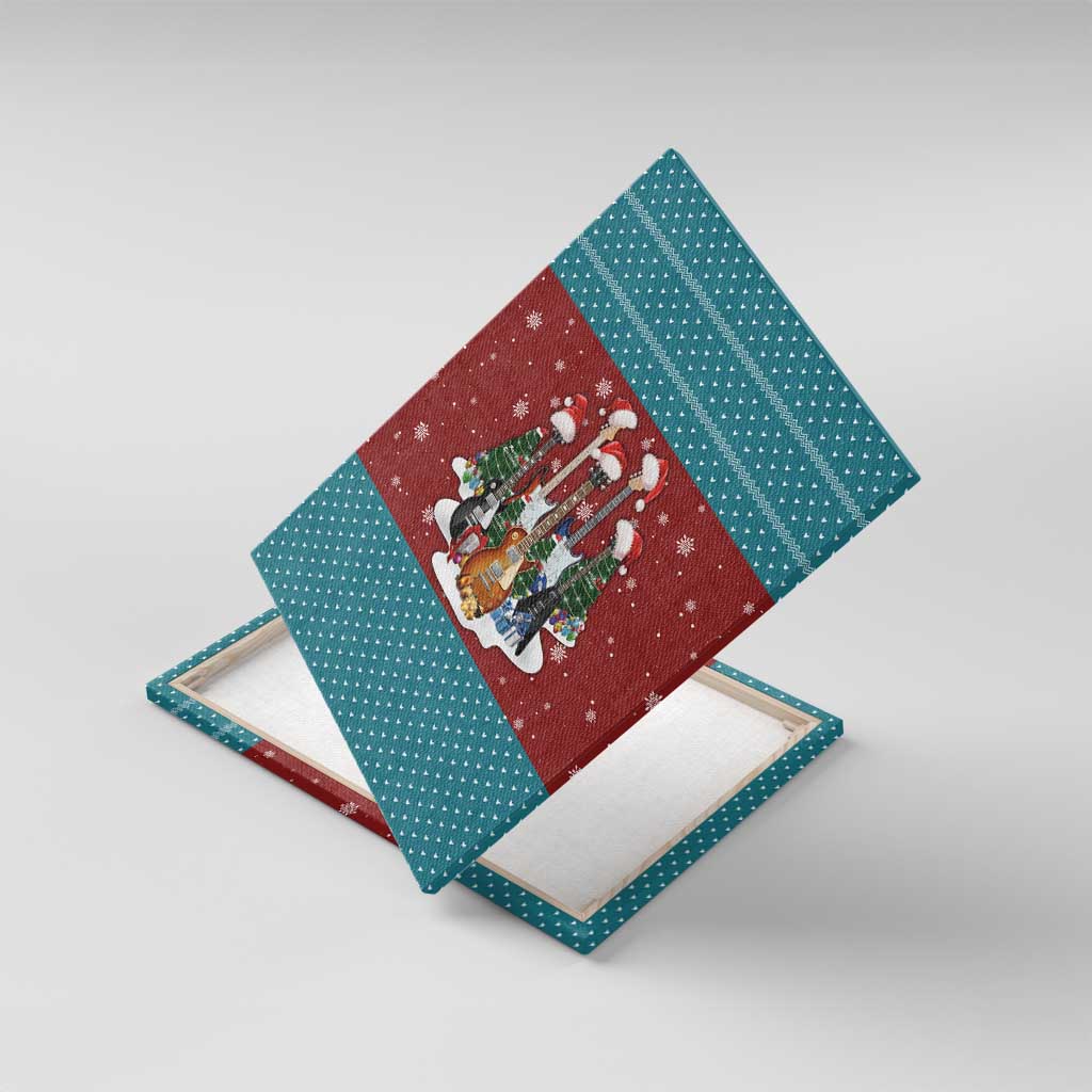Christmas Guitar Canvas Wall Art with Santa Hats Trees Snowflakes and Musical Pattern - Wonder Print Shop
