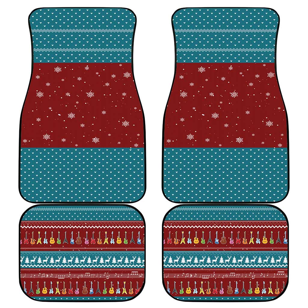 Christmas Guitar Car Mats with Santa Hats Trees Snowflakes and Musical Pattern - Wonder Print Shop