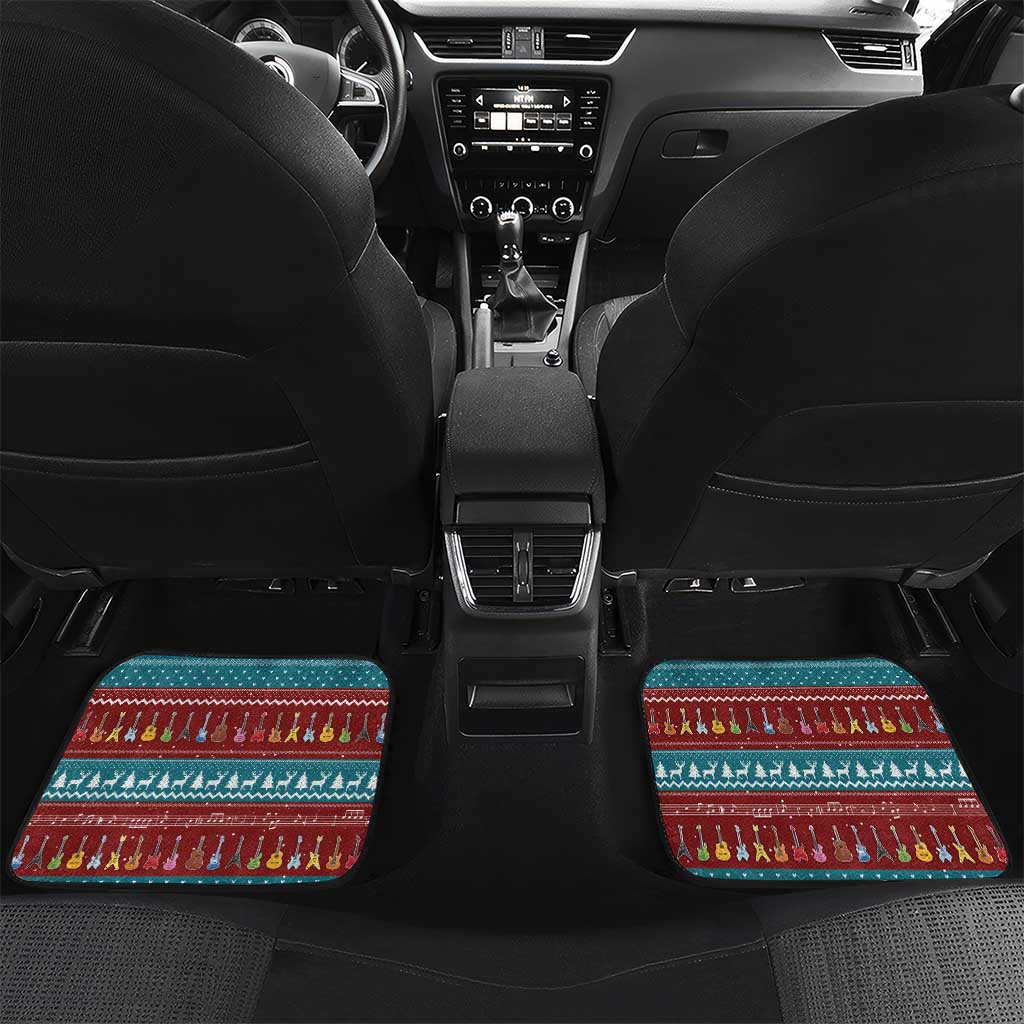 Christmas Guitar Car Mats with Santa Hats Trees Snowflakes and Musical Pattern - Wonder Print Shop