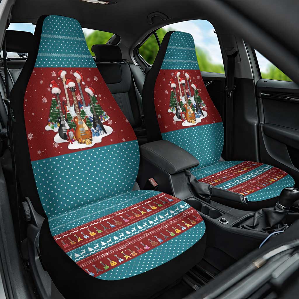 Christmas Guitar Car Seat Cover with Santa Hats Trees Snowflakes and Musical Pattern - Wonder Print Shop