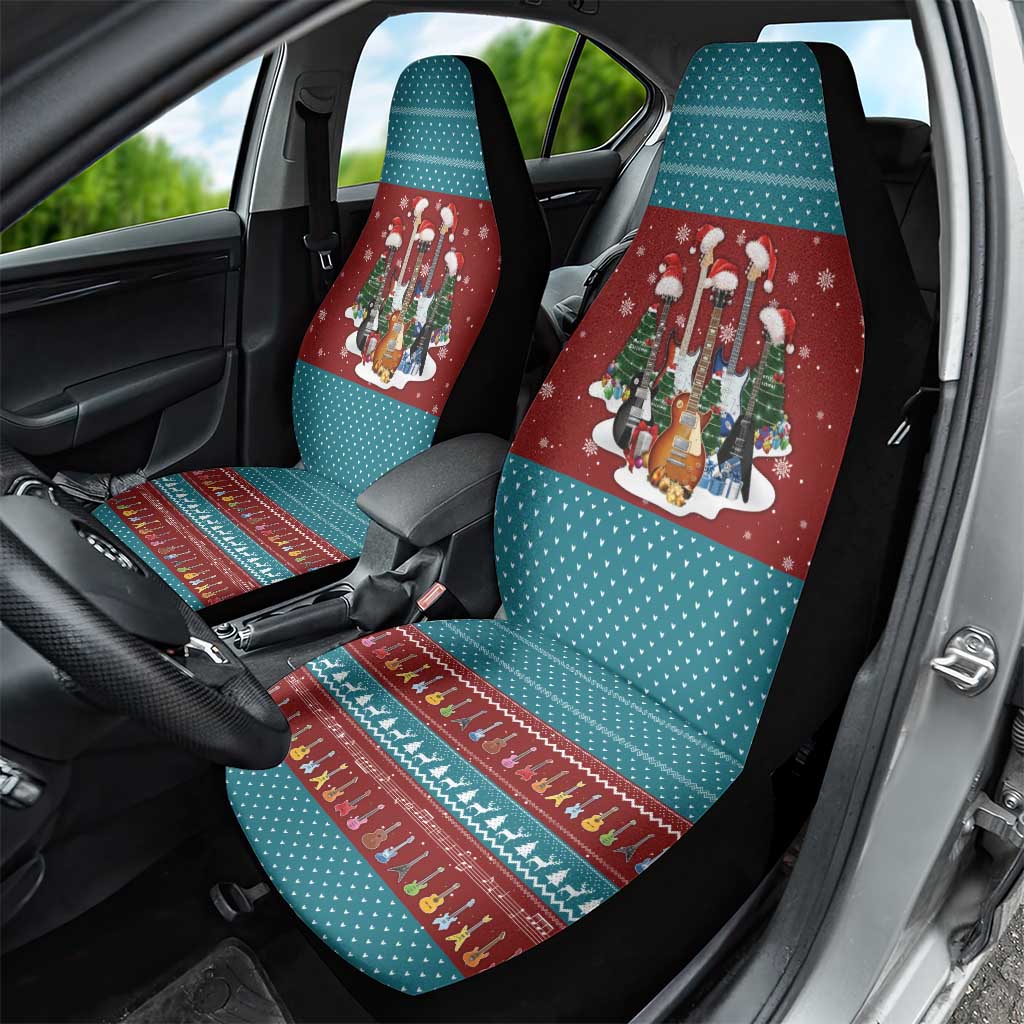 Christmas Guitar Car Seat Cover with Santa Hats Trees Snowflakes and Musical Pattern - Wonder Print Shop