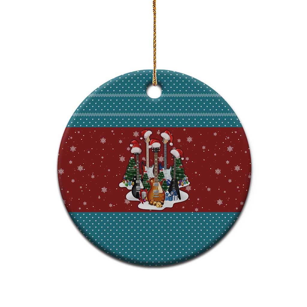 Christmas Guitar Ceramic Ornament with Santa Hats Trees Snowflakes and Musical Pattern - Wonder Print Shop