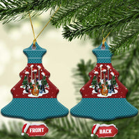 Christmas Guitar Ceramic Ornament with Santa Hats Trees Snowflakes and Musical Pattern - Wonder Print Shop