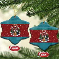 Christmas Guitar Ceramic Ornament with Santa Hats Trees Snowflakes and Musical Pattern - Wonder Print Shop