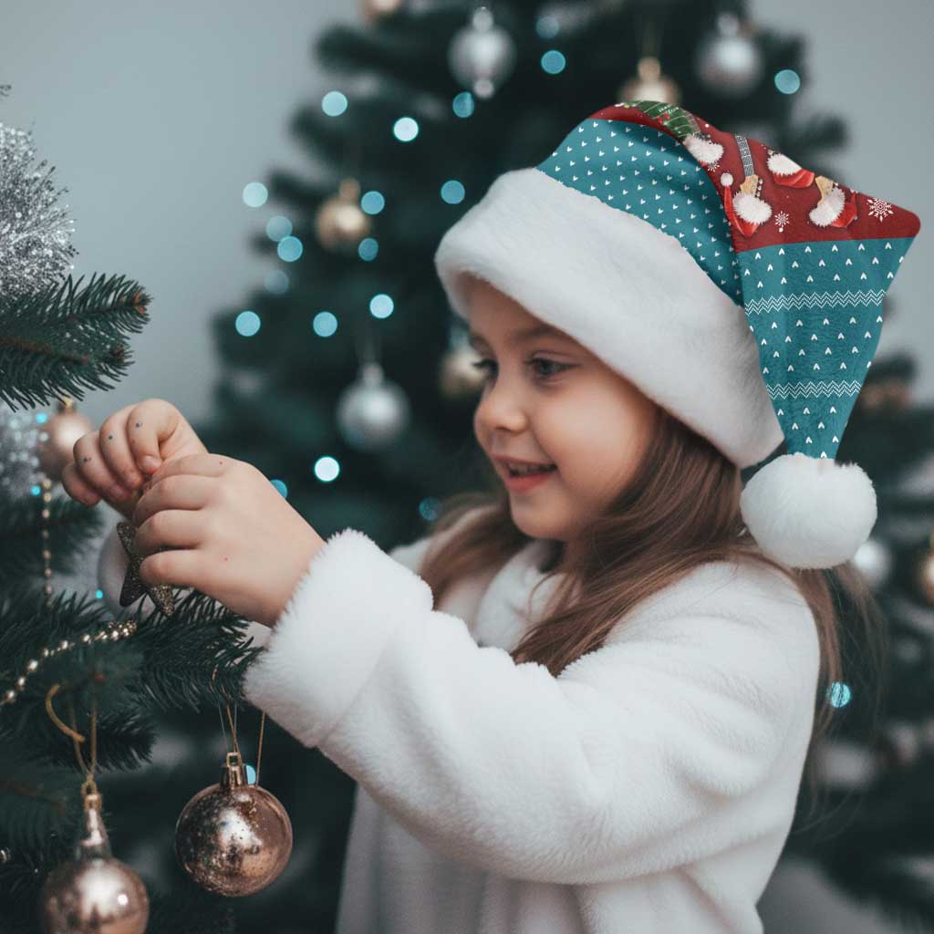 Christmas Guitar Christmas Santa Hat with Santa Hats Trees Snowflakes and Musical Pattern - Wonder Print Shop