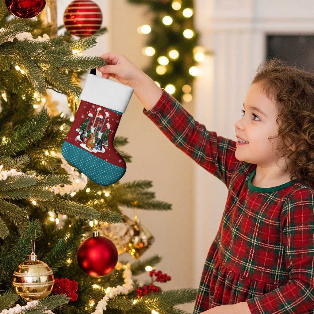 Christmas Guitar Christmas Stocking with Santa Hats Trees Snowflakes and Musical Pattern - Wonder Print Shop