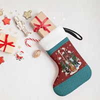 Christmas Guitar Christmas Stocking with Santa Hats Trees Snowflakes and Musical Pattern - Wonder Print Shop