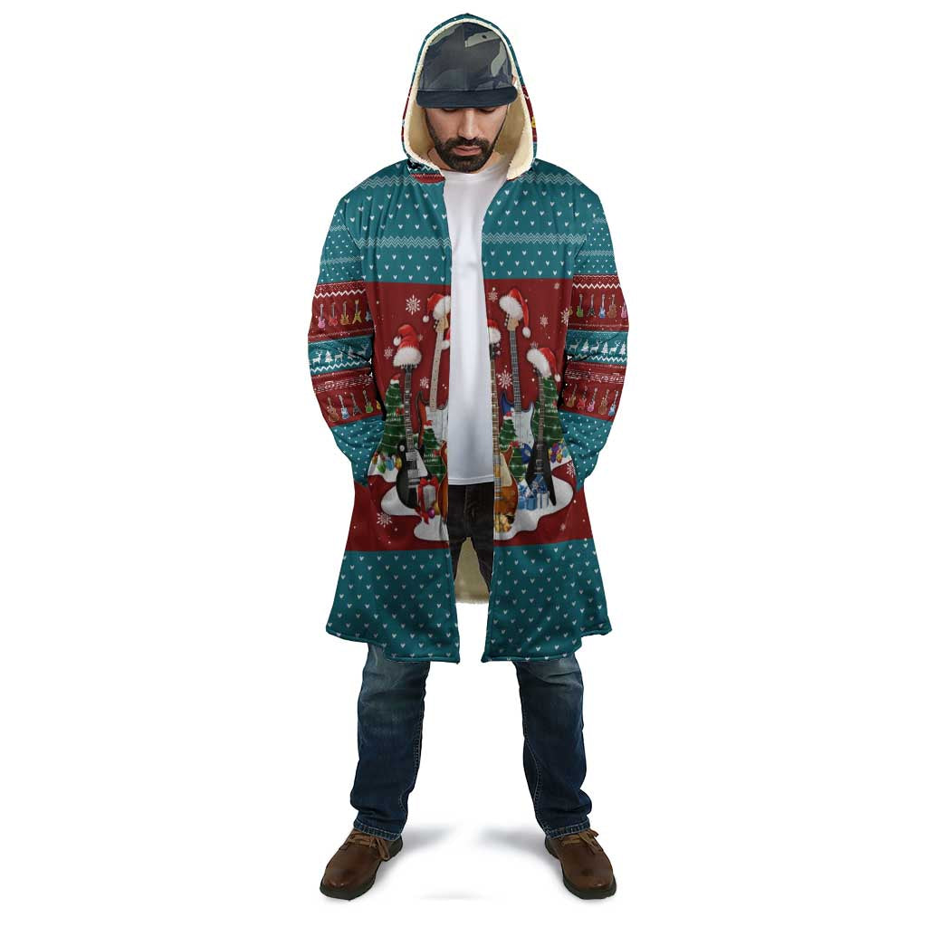 Christmas Guitar Cloak with Santa Hats Trees Snowflakes and Musical Pattern - Wonder Print Shop