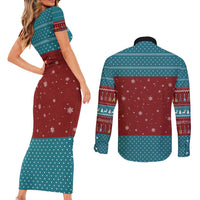 Christmas Guitar Couples Matching Short Sleeve Bodycon Dress and Long Sleeve Button Shirt with Santa Hats Trees Snowflakes and Musical Pattern - Wonder Print Shop