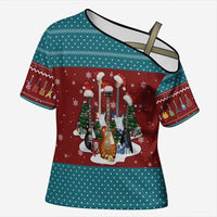 Christmas Guitar Cross Shoulder Shirt with Santa Hats Trees Snowflakes and Musical Pattern - Wonder Print Shop