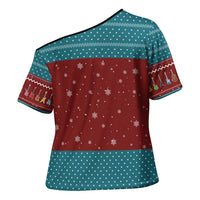 Christmas Guitar Cross Shoulder Shirt with Santa Hats Trees Snowflakes and Musical Pattern - Wonder Print Shop