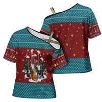 Christmas Guitar Cross Shoulder Shirt with Santa Hats Trees Snowflakes and Musical Pattern - Wonder Print Shop