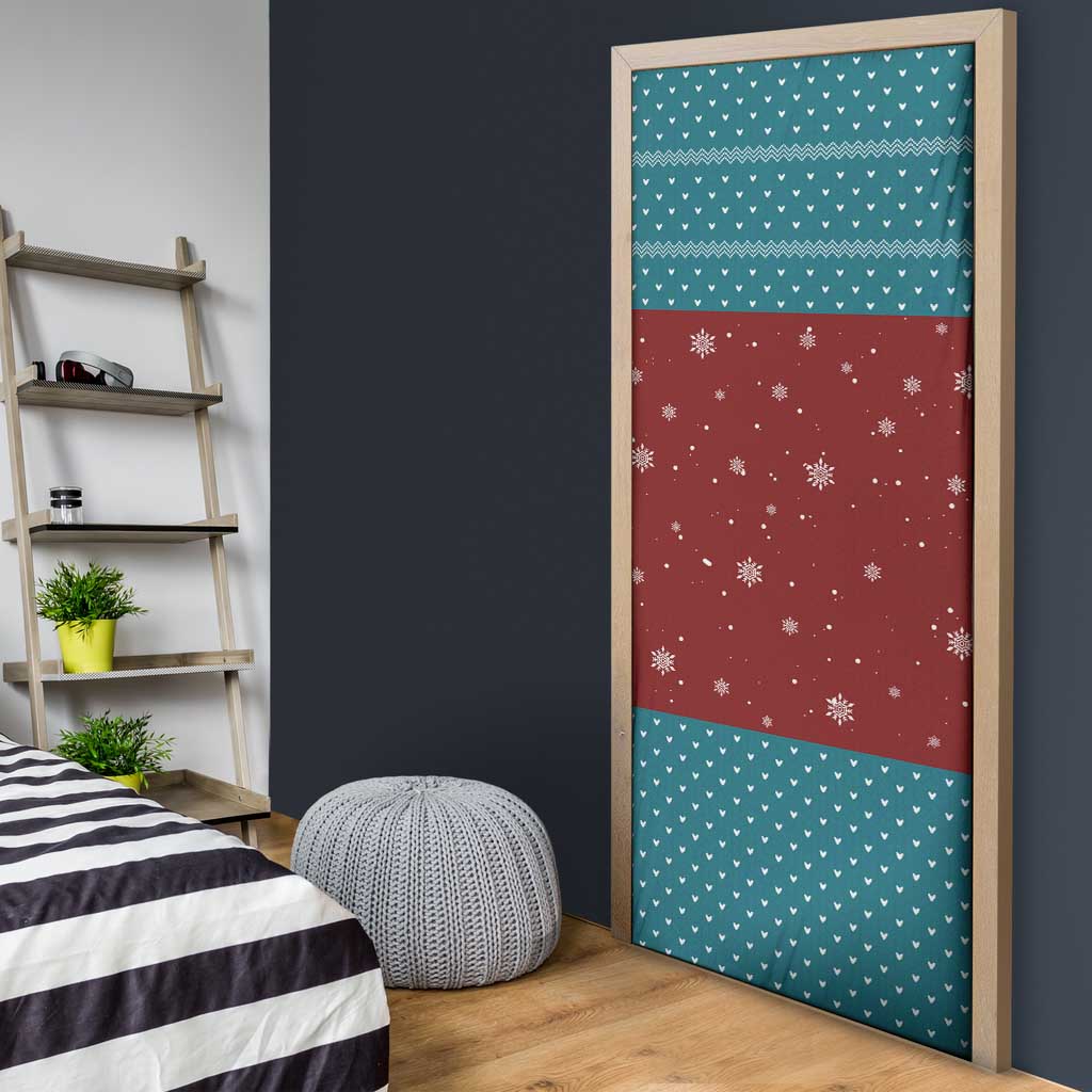 Christmas Guitar Door Cover with Santa Hats Trees Snowflakes and Musical Pattern - Wonder Print Shop