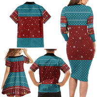Christmas Guitar Family Matching Long Sleeve Bodycon Dress and Hawaiian Shirt with Santa Hats Trees Snowflakes and Musical Pattern - Wonder Print Shop