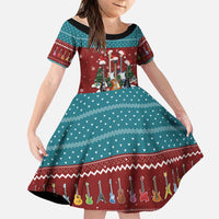 Christmas Guitar Family Matching Mermaid Dress and Hawaiian Shirt with Santa Hats Trees Snowflakes and Musical Pattern - Wonder Print Shop
