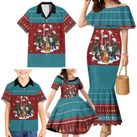 Christmas Guitar Family Matching Mermaid Dress and Hawaiian Shirt with Santa Hats Trees Snowflakes and Musical Pattern - Wonder Print Shop