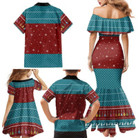 Christmas Guitar Family Matching Mermaid Dress and Hawaiian Shirt with Santa Hats Trees Snowflakes and Musical Pattern - Wonder Print Shop