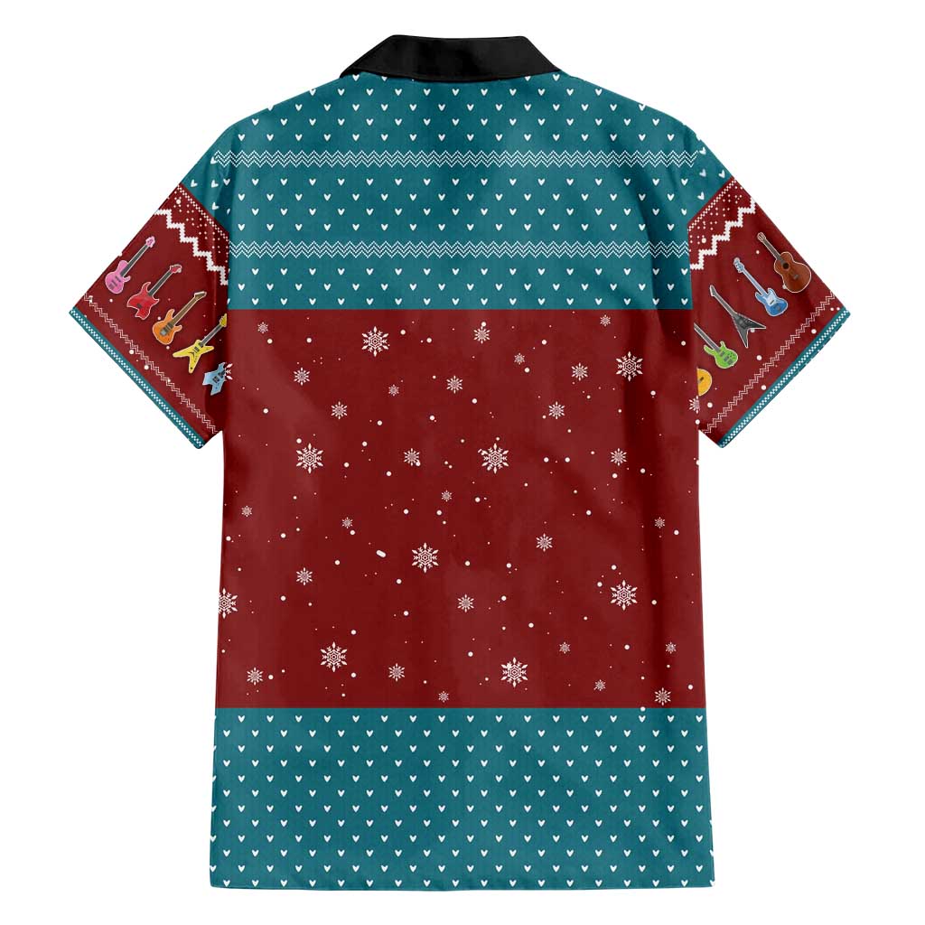 Christmas Guitar Family Matching Mermaid Dress and Hawaiian Shirt with Santa Hats Trees Snowflakes and Musical Pattern - Wonder Print Shop