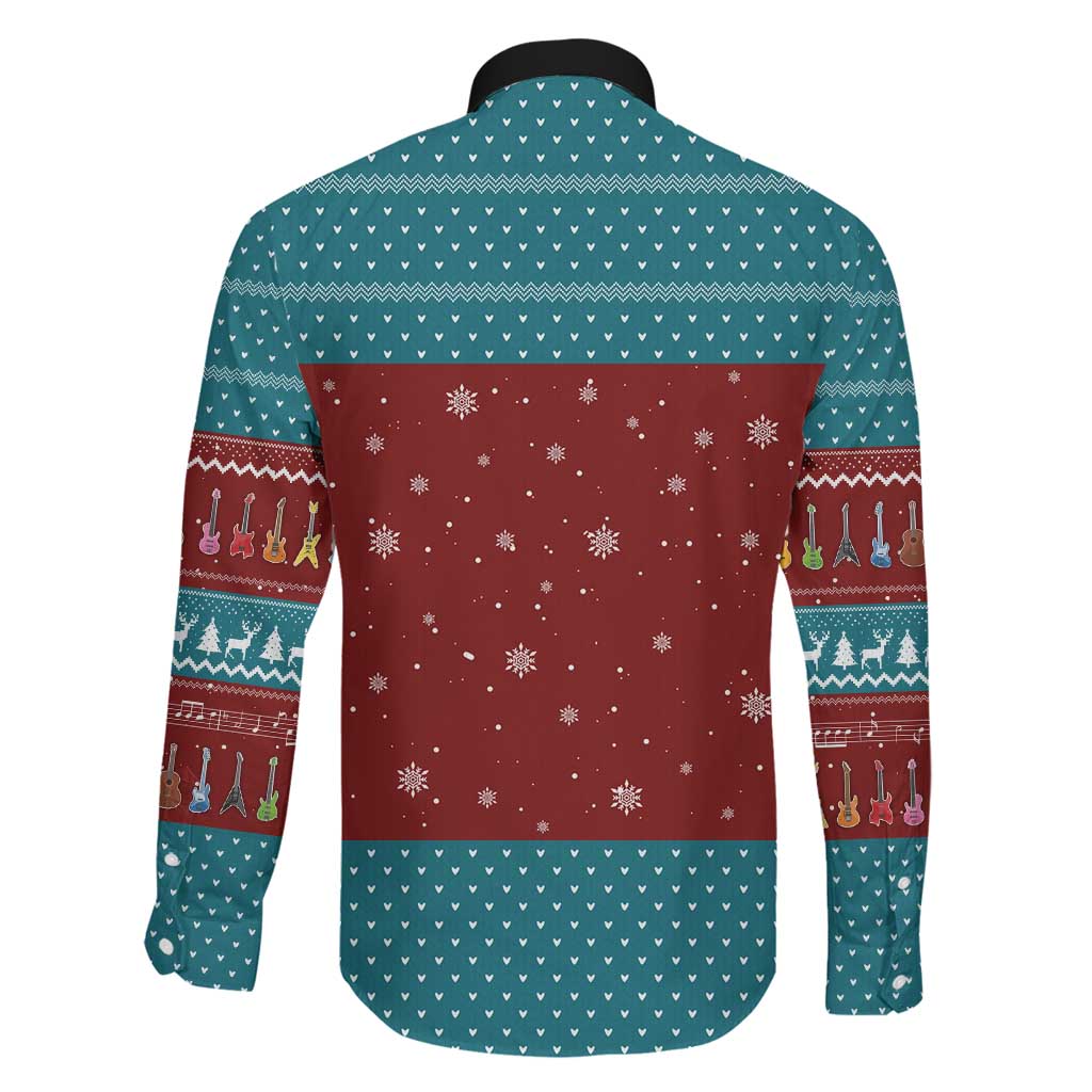 Christmas Guitar Family Matching Mermaid Dress and Hawaiian Shirt with Santa Hats Trees Snowflakes and Musical Pattern - Wonder Print Shop