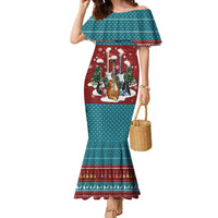 Christmas Guitar Family Matching Mermaid Dress and Hawaiian Shirt with Santa Hats Trees Snowflakes and Musical Pattern - Wonder Print Shop