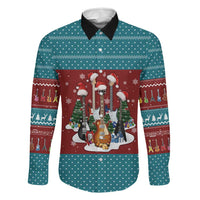 Christmas Guitar Family Matching Off The Shoulder Long Sleeve Dress and Hawaiian Shirt with Santa Hats Trees Snowflakes and Musical Pattern - Wonder Print Shop