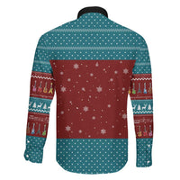 Christmas Guitar Family Matching Off The Shoulder Long Sleeve Dress and Hawaiian Shirt with Santa Hats Trees Snowflakes and Musical Pattern - Wonder Print Shop