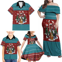 Christmas Guitar Family Matching Off Shoulder Maxi Dress and Hawaiian Shirt with Santa Hats Trees Snowflakes and Musical Pattern - Wonder Print Shop