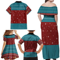 Christmas Guitar Family Matching Off Shoulder Maxi Dress and Hawaiian Shirt with Santa Hats Trees Snowflakes and Musical Pattern - Wonder Print Shop