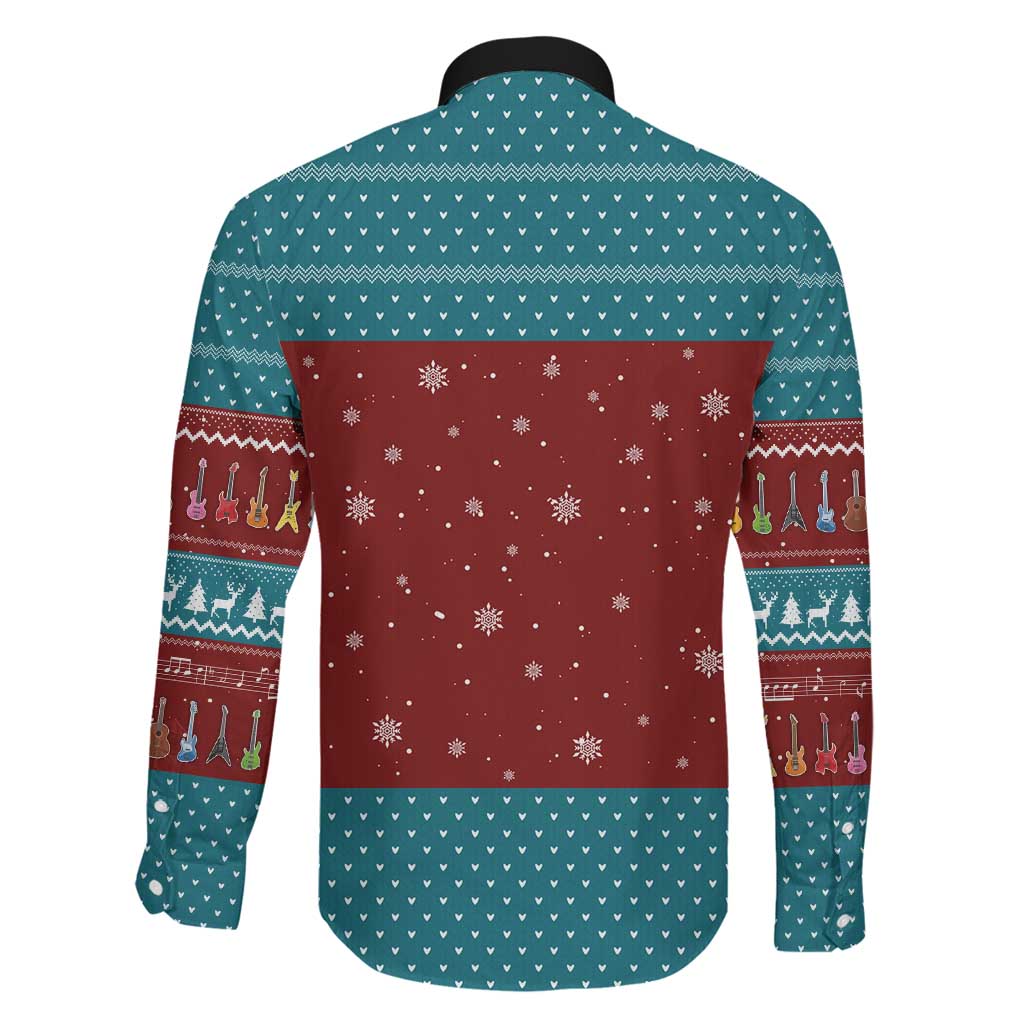 Christmas Guitar Family Matching Off Shoulder Short Dress and Hawaiian Shirt with Santa Hats Trees Snowflakes and Musical Pattern - Wonder Print Shop
