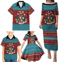 Christmas Guitar Family Matching Puletasi and Hawaiian Shirt with Santa Hats Trees Snowflakes and Musical Pattern - Wonder Print Shop