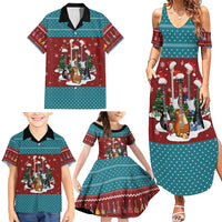 Christmas Guitar Family Matching Summer Maxi Dress and Hawaiian Shirt with Santa Hats Trees Snowflakes and Musical Pattern - Wonder Print Shop