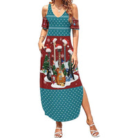 Christmas Guitar Family Matching Summer Maxi Dress and Hawaiian Shirt with Santa Hats Trees Snowflakes and Musical Pattern - Wonder Print Shop