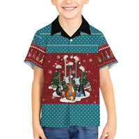 Christmas Guitar Family Matching Summer Maxi Dress and Hawaiian Shirt with Santa Hats Trees Snowflakes and Musical Pattern - Wonder Print Shop