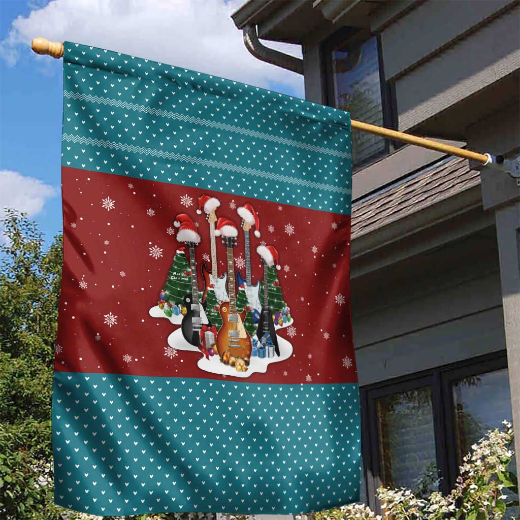Christmas Guitar Garden Flag with Santa Hats Trees Snowflakes and Musical Pattern - Wonder Print Shop