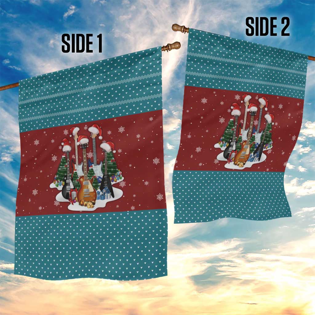 Christmas Guitar Garden Flag with Santa Hats Trees Snowflakes and Musical Pattern - Wonder Print Shop