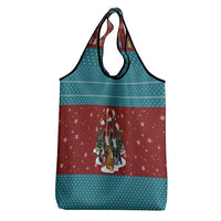 Christmas Guitar Grocery Bag with Santa Hats Trees Snowflakes and Musical Pattern - Wonder Print Shop