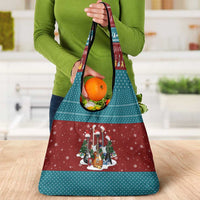 Christmas Guitar Grocery Bag with Santa Hats Trees Snowflakes and Musical Pattern - Wonder Print Shop