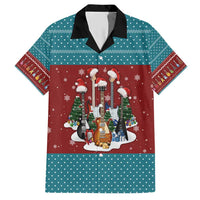 Christmas Guitar Hawaiian Shirt with Santa Hats Trees Snowflakes and Musical Pattern - undefined