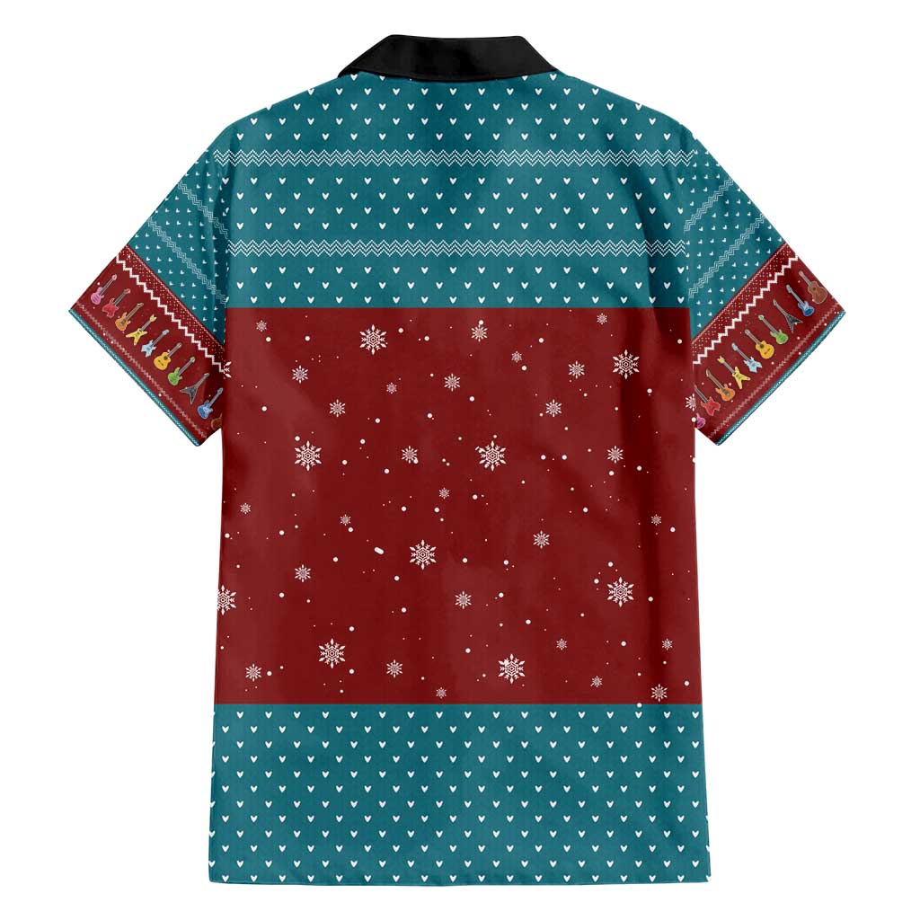 Christmas Guitar Hawaiian Shirt with Santa Hats Trees Snowflakes and Musical Pattern - undefined