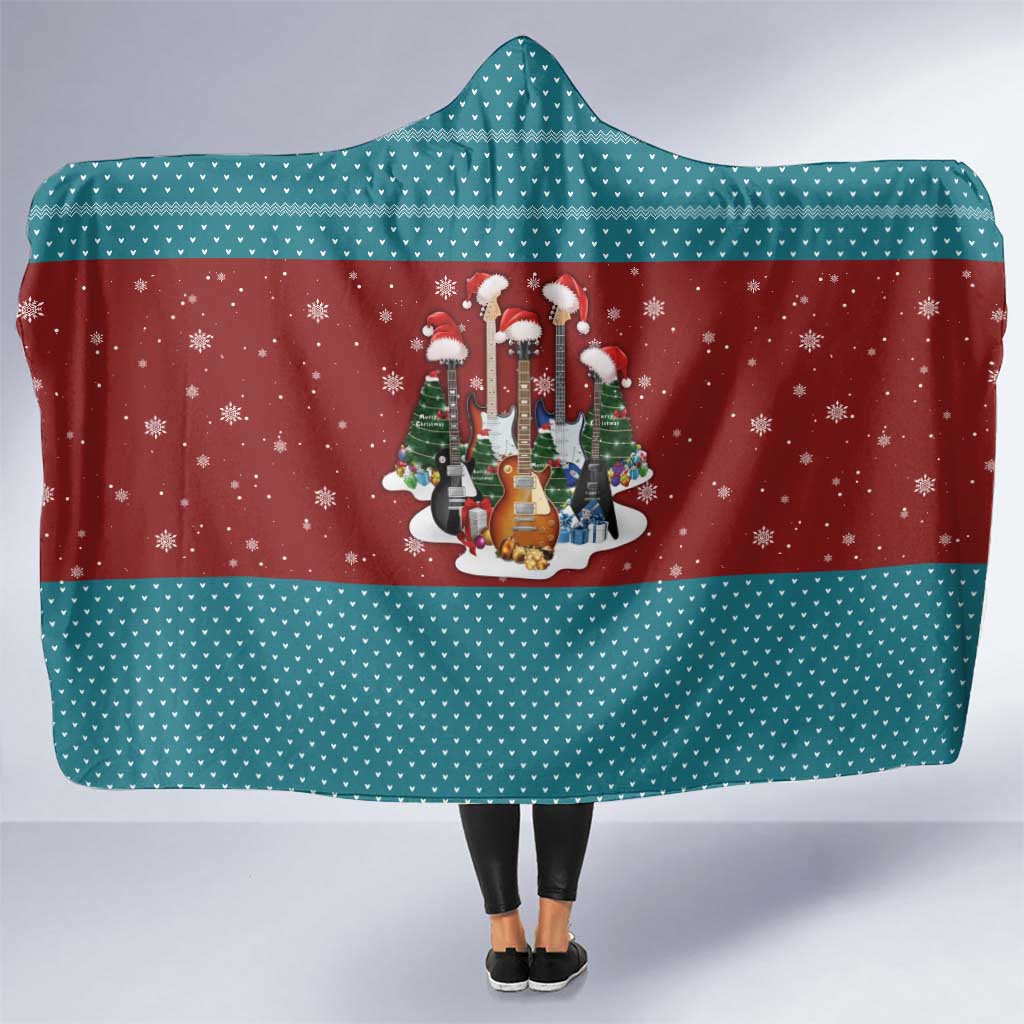Christmas Guitar Hooded Blanket with Santa Hats Trees Snowflakes and Musical Pattern - Wonder Print Shop
