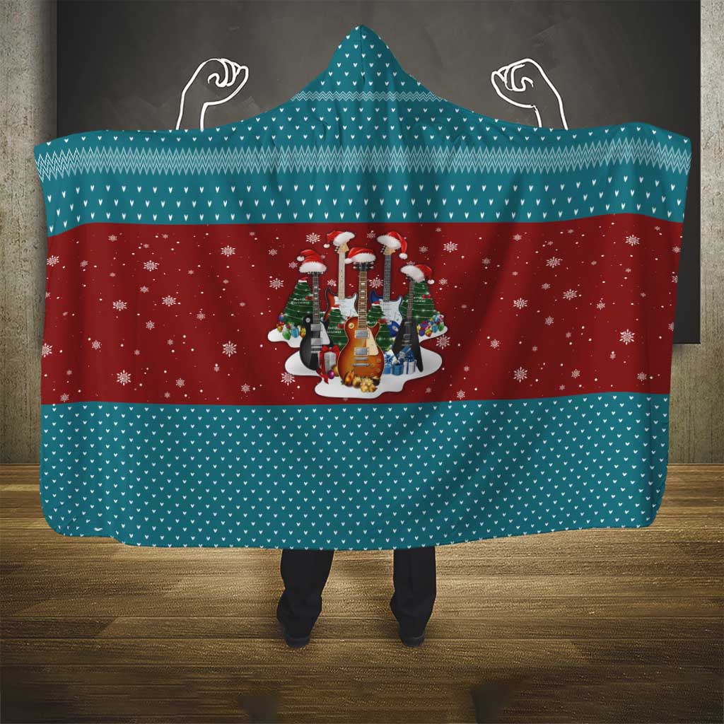 Christmas Guitar Hooded Blanket with Santa Hats Trees Snowflakes and Musical Pattern - Wonder Print Shop